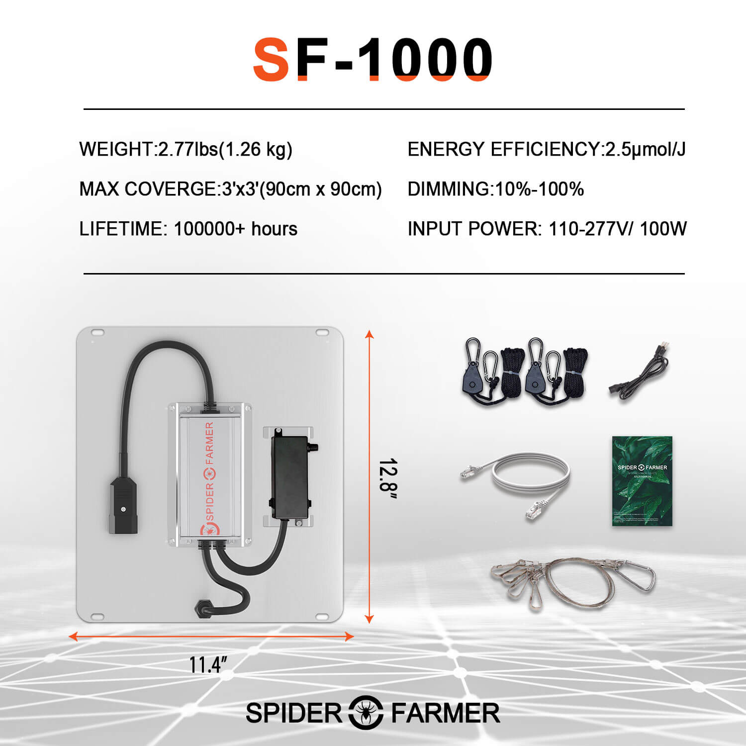 spider farmer sf 1000 dimensions