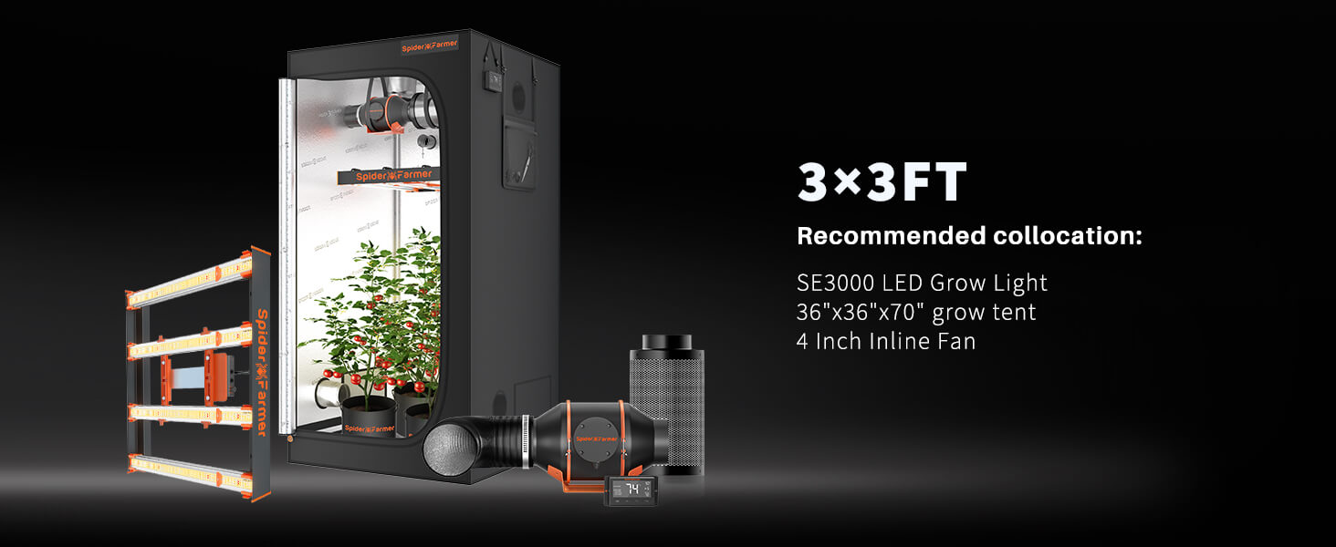 Spider Farmer®3'x3'x6' (90x90x180cm) 1680D High Reflective Indoor Grow Tent