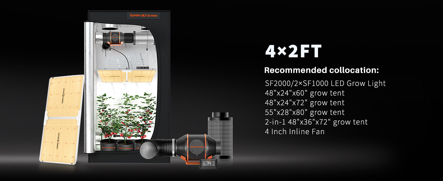 Spider Farmer® 4'x2'x6.5' (140cmx70cmx200cm) 1680D High Reflective Indoor Grow Tent