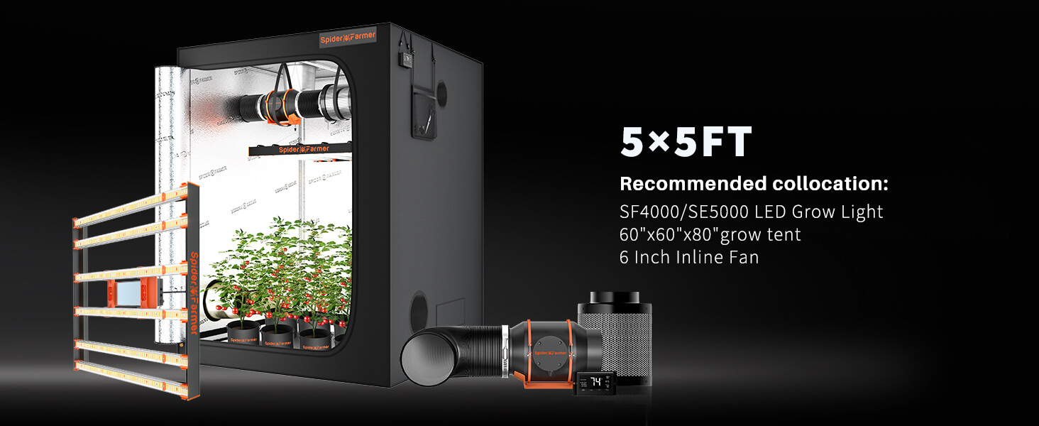 Spider Farmer®5'x5'x6.5' (150x150x200cm) Indoor Grow Tent High Reflective Grow Box